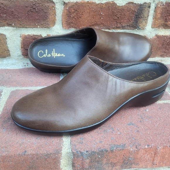 Cole Haan Nike Air Brown Leather Slip On Slide Mule Shoe Loafer Clog Women 8.5 - Picture 2 of 16